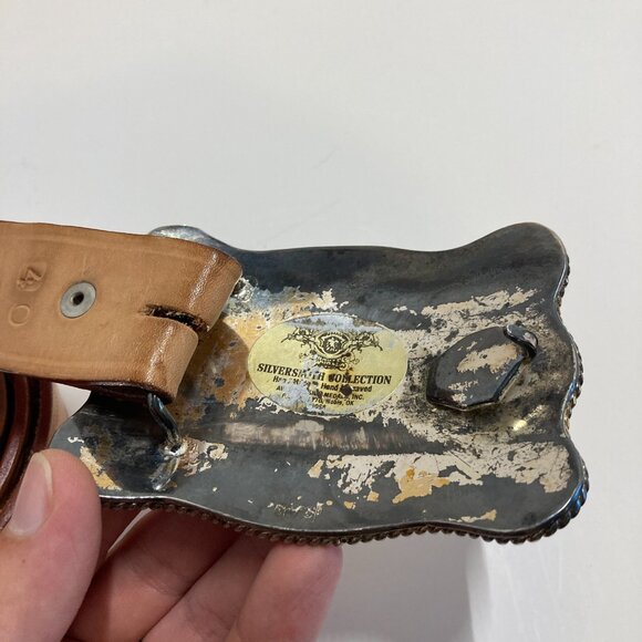 ADM Silversmith Col Texas Lone Star State Belt Buckle 40 Leather Belt Hand Made - Picture 7 of 16